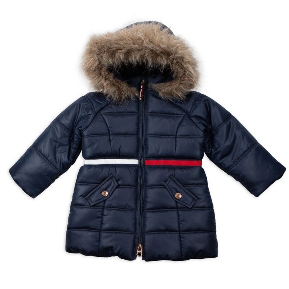 Tommy Hilfiger Baby Girls Longline Puffer Coat with Faux Fur Hood ✨